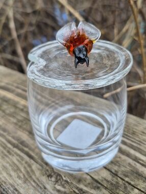 Art Glass Honey Jar Or Jam Jar With Bee